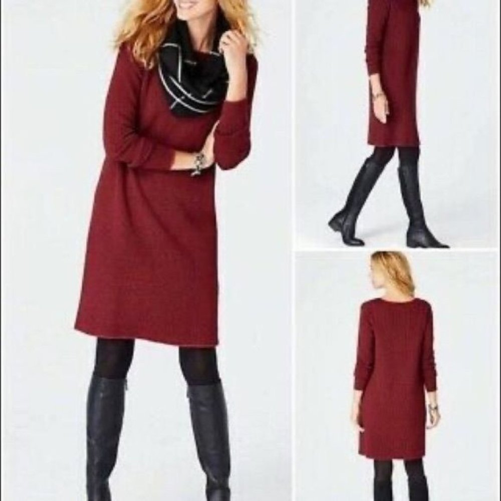 J. Jill Houndstooth Sweater Dress Red M Medium